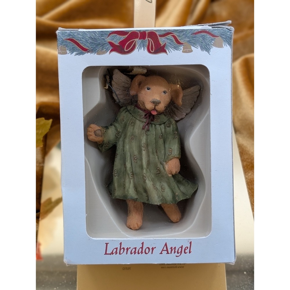 Vintage Labrador Angel Christmas Ornament Dog Breed Green Gown Wings Boxed